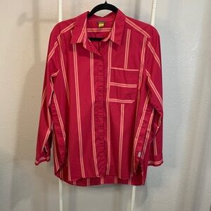 Eddie Bauer Crimson and Ivory Striped Button Down Shirt‎